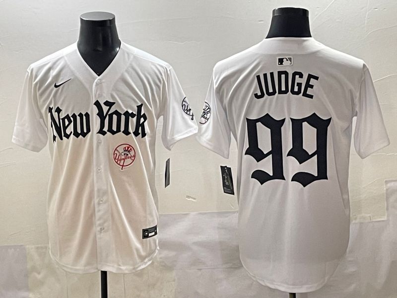 Men 2025 New York Yankees #99 Judge White Five generations Joint Name Nike MLB Jersey style 17